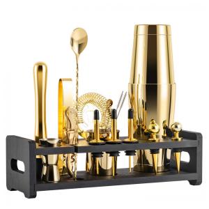 Kit Bn Profissional 24 Peças em Aço Inoxidável com Suporte de Madeira, SOING, Dourado