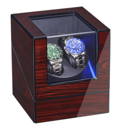 Caixa, Estojo Rotativo Automático para Relógios com Retroiluminação LED, 2 Lugares, ANWBROAD, Marrom