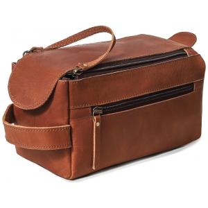 Necessaire Cuero Unissex Couro Legítimo de Búfalo Marrom Zíper Reforçado Compacta Viagem Organizador 24 cm x 11 cm x 14 cm