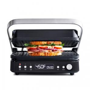 Grill Elétrico Multifuncional 6 em 1 Antiaderente de Cerâmica, Opções de Aquecimento Duplo e Prensa Fechada, 110V 1600W, GreenPan, Preto