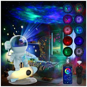 Projetor de Galáxia Astronauta para Quarto, Luz de Galáxia com Controle Remoto via App, Ruídos Brancos, Alto-falante Bluetooth
