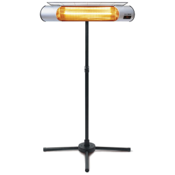 Aquecedor Externo Elétrico com Tripé, Controle Remoto e à Prova de Intempéries Resiste à Chuva, 110V 1000W, HeatMate, Prata