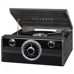 Toca Discos Central Multimídia 4 em 1 com Bluetooth e Alto-Falantes Integrados, Victrola Metropolitan, Cinza