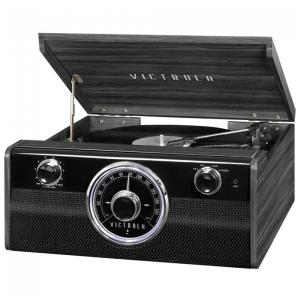 Toca Discos Central Multimídia 4 em 1 com Bluetooth e Alto-Falantes Integrados, Victrola Metropolitan, Cinza