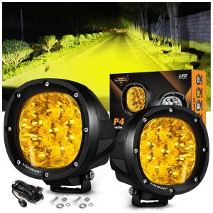 Farol de Milha LED com 9000 Lúmens e Luz Amarela 9 a 32V, 90W, 2Un, Auxbeam, Preto