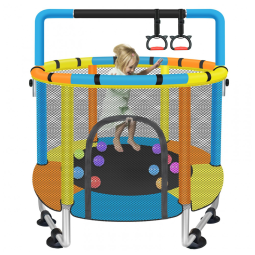 Cama Elástica Infantil com Rede de Segurança e Barras de Ginástica para Crianças de 1 a 8 Anos, SZBOB, Azul