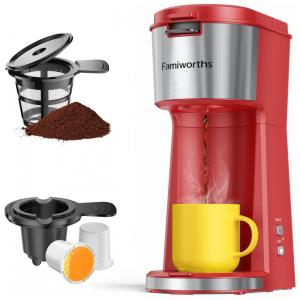 Cafeteira Elétrica para Café Moído e Capsulas, Dose Única, 110V 1000W Famiworths, Vermelha