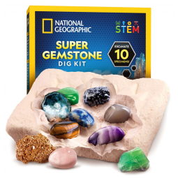 Kit Super Escavação de Gemas – 10 Gemas Reais, Kit STEM de Geologia para Crianças, Presente Educativo, National Geographic
