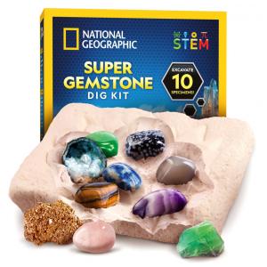 Kit Super Escavação de Gemas – 10 Gemas Reais, Kit STEM de Geologia para Crianças, Presente Educativo, National Geographic
