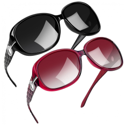 Óculos de Sol Feminino Polarizados com Proteção UV, Joopin C08, 2 Unidades, Preto e Rosa Framboesa