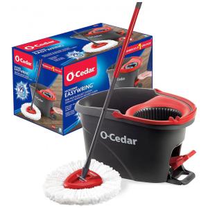 Mop Giratório Profissional de Microfibra com Balde e Alça Ajustável, O Cedar, Vermelho e Cinza