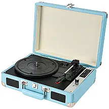 Toca-discos Hododou Vinyl Record Player Portátil com Bluetooth 3 Velocidades e Gravação USB - Alto-falantes Integrados - Azul
