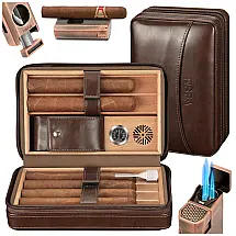 Umidificador para Charutos TISFA Marrom Escuro Portátil de Viagem com Isqueiro 3-em-1