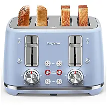 Torradeira Retro de 4 Fatias com 6 Níveis de Tostagem, Aço Inoxidável, 110V 1500W, Longdeem, Azul