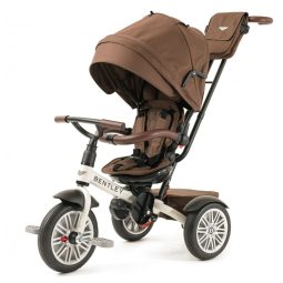 Triciclo Infantil 6 em 1, Oficialmente Projetado pela Bentley com Cobertura e Alça para os Pais, POSH BABY KIDS, Branco e Marrom