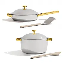 Jogo de Panelas Our Place Titanium Pro Duo 6 Peças Tri-ply Livre de PFAS Dourado