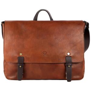 Bolsa Carteiro Masculina de Couro Italiano para Laptop com 13 Polegadas e Fecho em Zíper, Time Resistance, Marrom