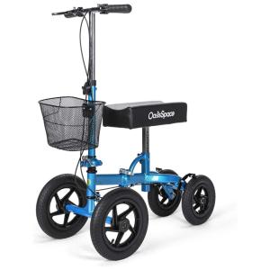 Andador 4 Rodas com Freio Duplo e Apoio para Joelho Ideal para Lesões Suporta 136kg, OASISSPACE, Azul