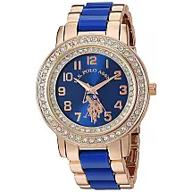 Relógio An Feminino de qartzo de aço inox feminino com pleira de cerâmica, U.S. POLO ASSN. USC40228, Azul