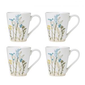 Conjunto de Canecas, Tema de Floral com 4 Peças, Capacidade 380mL e Material de Cerâmica, Lenox 896638, Branca Colorida