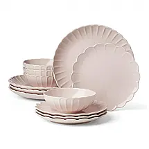 Aparelho de Jantar Lenox French Perle Scallop Blush Stoneware 12 Peças Serviço Para 4