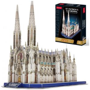 Quebra Cabeças 3D Arquitetura Catedral de São Patricío para Crianças e Adultos, 117 Peças, CUBICFUN, Branco