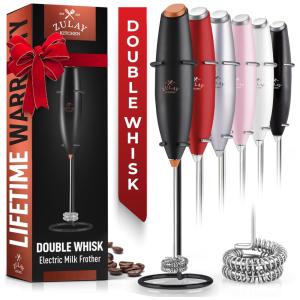 Espumador Elétrico de Leite a Bateria com Suporte, Roxo e, ZULAY KITCHEN Twin Whisk 12,500 RPM, Violeta