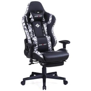 Cadeira Gamer Ergonômica Ajustável com Apoio para os Pés, Branca Camuflada, DOXACEF, Branco