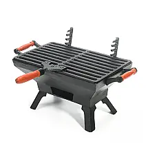 Mini Churrasqueira a Carvão Portátil de Ferro Fundido Serve 2 Porções, SUNGMOR, Preto