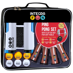 Kit de Ping Pong com Mesa Portátil, 4 Raquetes, 6 Bolas e Estojo Compacto, INTEGRAFUN, Vermelho