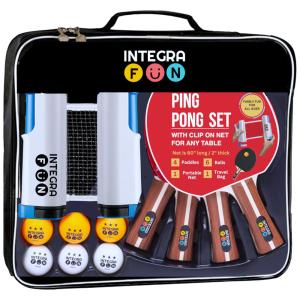 Kit de Ping Pong com Mesa Portátil, 4 Raquetes, 6 Bolas e Estojo Compacto, INTEGRAFUN, Vermelho