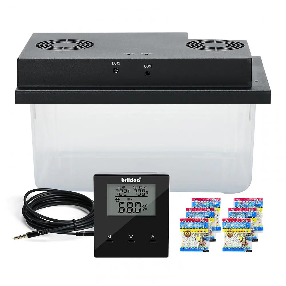Umidificador Elétrico Briidea Preto para Gabinetes 283 L com Display LCD e Controle de 30% a 80% de Umidade 12V