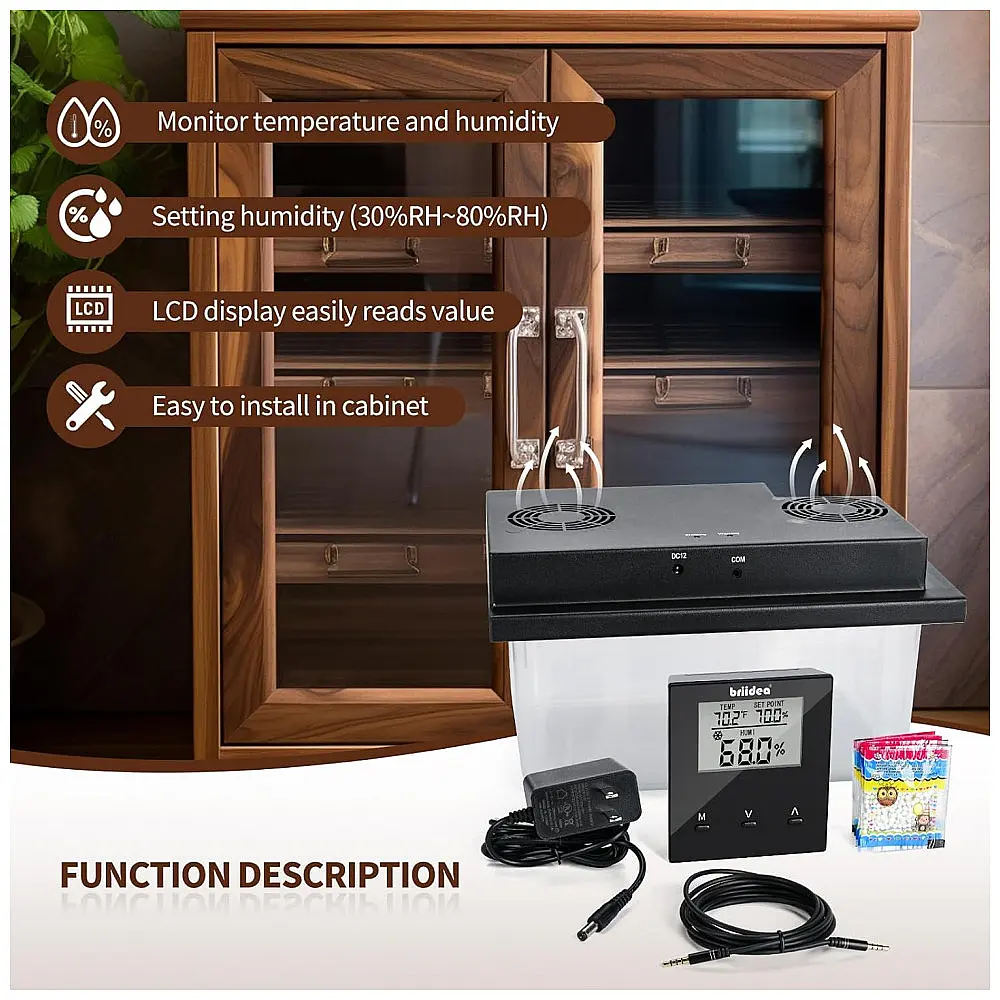 Umidificador Elétrico Briidea Preto para Gabinetes 283 L com Display LCD e Controle de 30% a 80% de Umidade 12V — foto 2