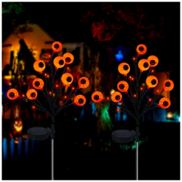 Kit Estaca Solar Iluminada Decorativa para Halloween de Globo Ocular, 2 UN, Laranja