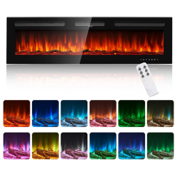 Lareira Elétrica oneinmil de 152 cm, Embutida ou de Parede, 750W/1500W, 12 Cores de Chama, Controle Remoto, Troncos e Cristais Inclusos