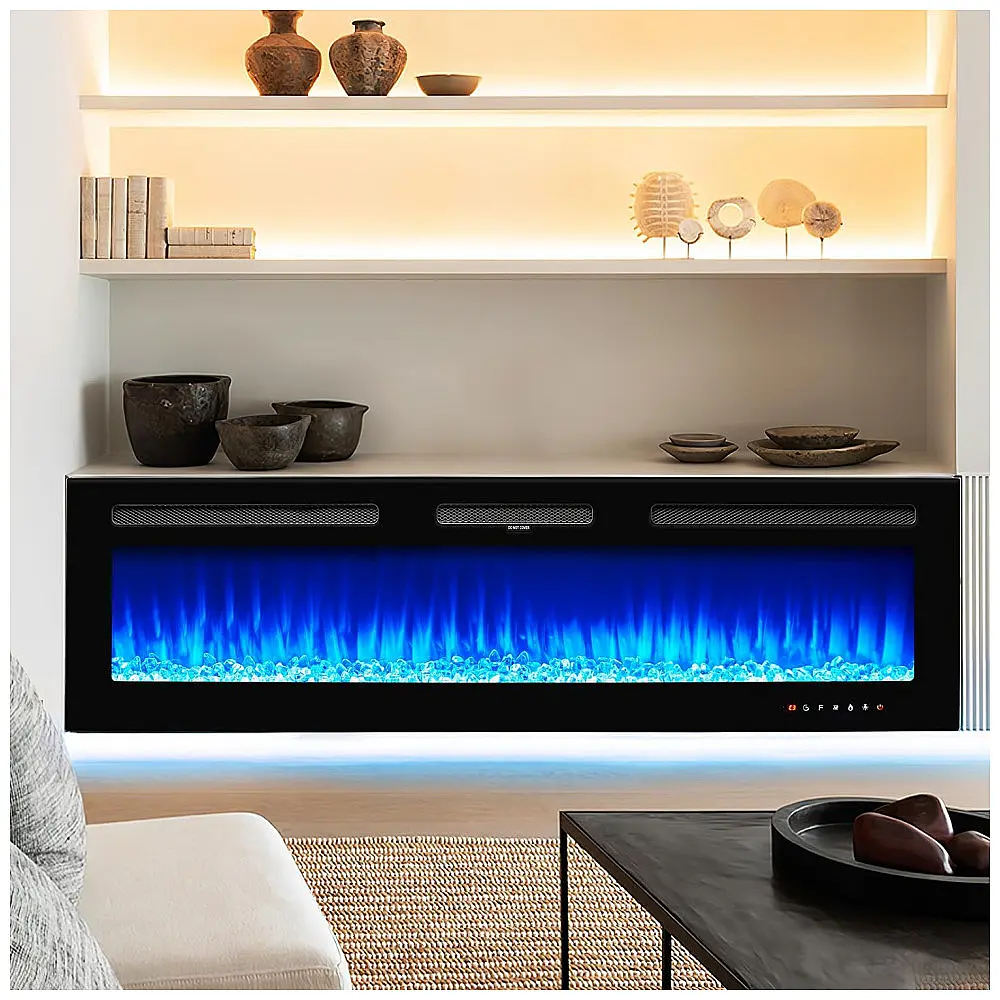 Lareira Elétrica oneinmil de 152 cm, Embutida ou de Parede, 750W/1500W, 12 Cores de Chama, Controle Remoto, Troncos e Cristais Inclusos — foto 2