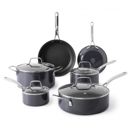 Jogo de Panelas e Frigideiras Antiaderentes em Alumínio, 10 Peças, Martha Stewart, Cinza