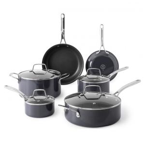 Jogo de Panelas e Frigideiras Antiaderentes em Alumínio, 10 Peças, Martha Stewart, Cinza