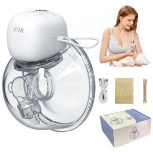 Bomba Tira Leite Unica Elétrica Portátil e Recarregável com 2 Modos e 5 Níveis de Sucção, Branca, VTAR, Branco