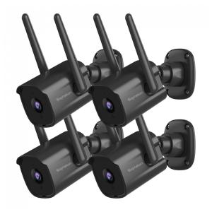 Câmera de Segurança com Fio 2.4G WIFI 2K com Detecção de Movimento e Visão Noturna, 4 UN, Septekon, Preta