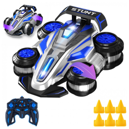 Carrinho de Controle Remoto 114 para Meninos - Carro de Acrobacias 360º 4WD com Luzes, Música e Função de Rolo para Presente - Azul,WJWMIRC