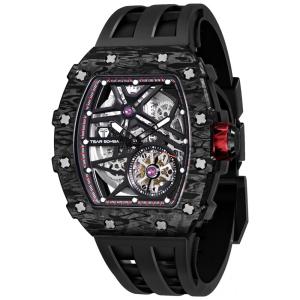 Relógio Masculino Analógico Automático a Prova dÁgua 50M com Pulseira de Silicone, TSAR BOMBA TBCF 8209, Preto