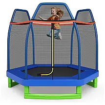 Giantex Cama Elastica Infantil com Diâmetro e Rede de Proteção para até 100 kg, Amarela