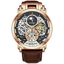 Relógio Masculino Analógico Automático em Aço Inoxidável e Pulseira de Couro, 906,04, STUHRLING 906.04, Marrom