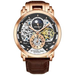 Relógio Masculino Analógico Automático em Aço Inoxidável e Pulseira de Couro, 906,04, STUHRLING 906.04, Marrom