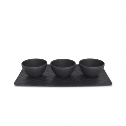 Conjunto de Tigelas e Bandeja de Servir com Estilo Moderno, Material de Porcelana, Formato Redondo e 4 Peças, Villeroy Boch, Preta