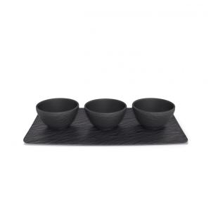 Conjunto de Tigelas e Bandeja de Servir com Estilo Moderno, Material de Porcelana, Formato Redondo e 4 Peças, Villeroy Boch, Preta