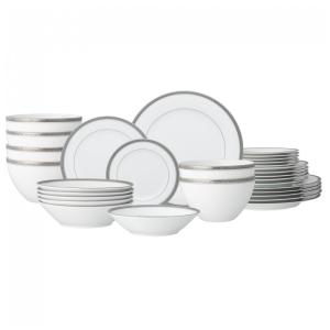 Aparelho de Jantar Porcelana Noritake Charlotta Platinum 30 Peças, Redondo, BPA Free, Para 6 Pessoas, Micro-ondas e Lava-Louças