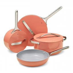 Conjunto de Panelas Antiaderente Revestida de Cerâmica, 12 Peças, Sálmão, CARAWAY Perracotta, Laranja