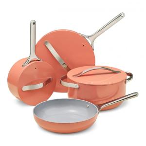 Conjunto de Panelas Antiaderente Revestida de Cerâmica, 12 Peças, Sálmão, CARAWAY Perracotta, Laranja